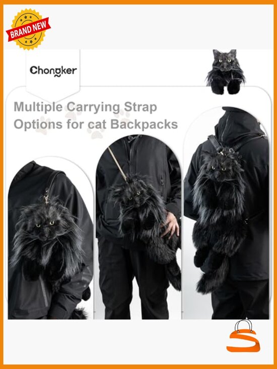 Cat Shaped Backpack Plush Stuffed Animal Bag Handcrafted Adjustable Straps main image 5